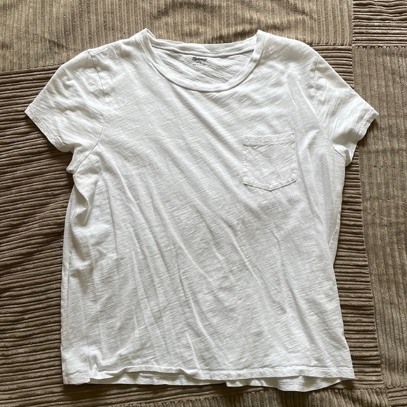 MADEWELL WOMEN'S WHITE SHORT SLEEVE COTTON CREW NECK POCKET TEE TOP Sz M - Picture 3 of 3